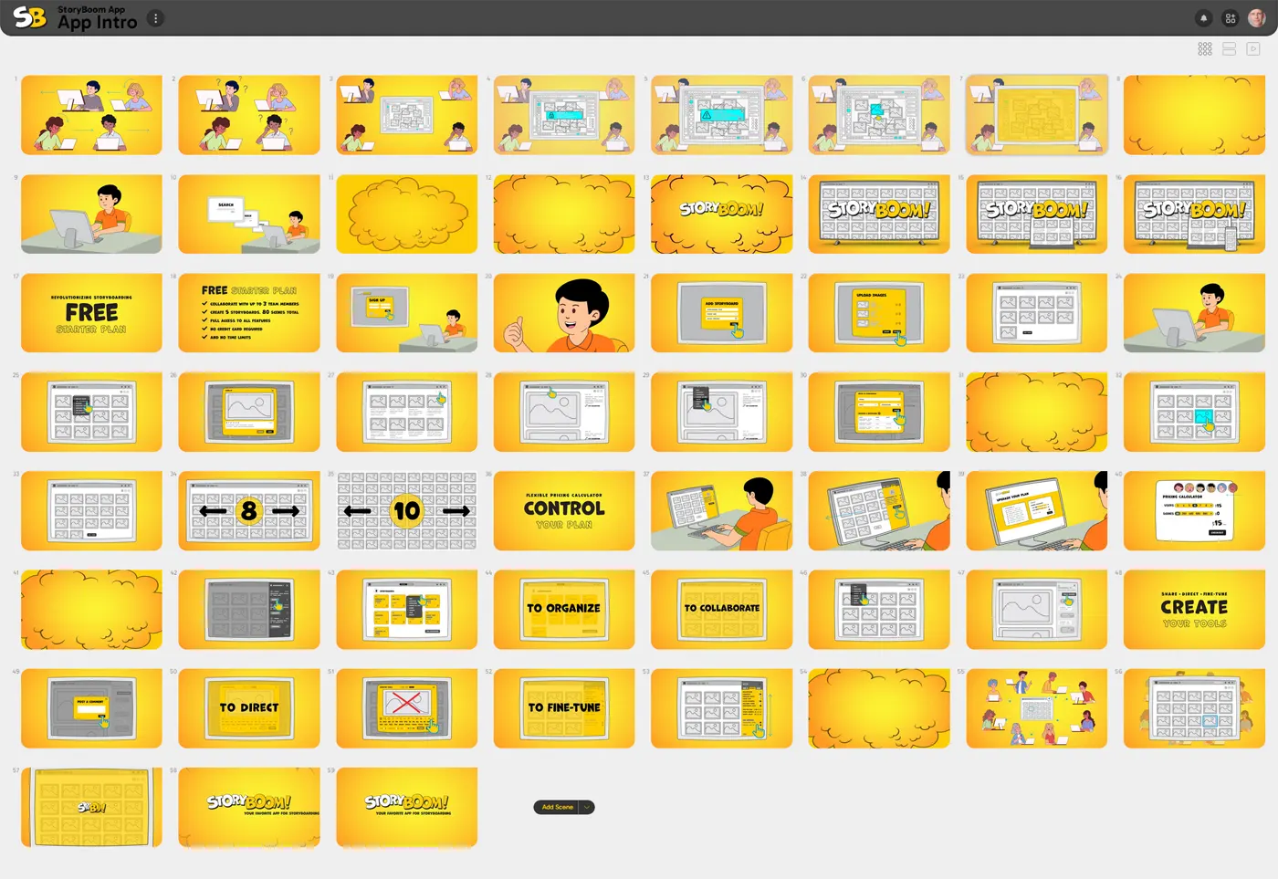 StoryBoom app: Intro, 59-frames storyboard