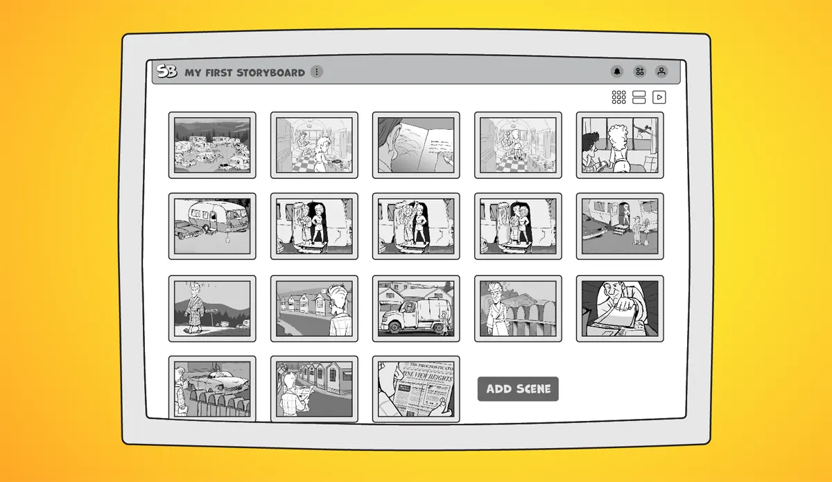 First storyboard view in StoryBoom with arranged frames