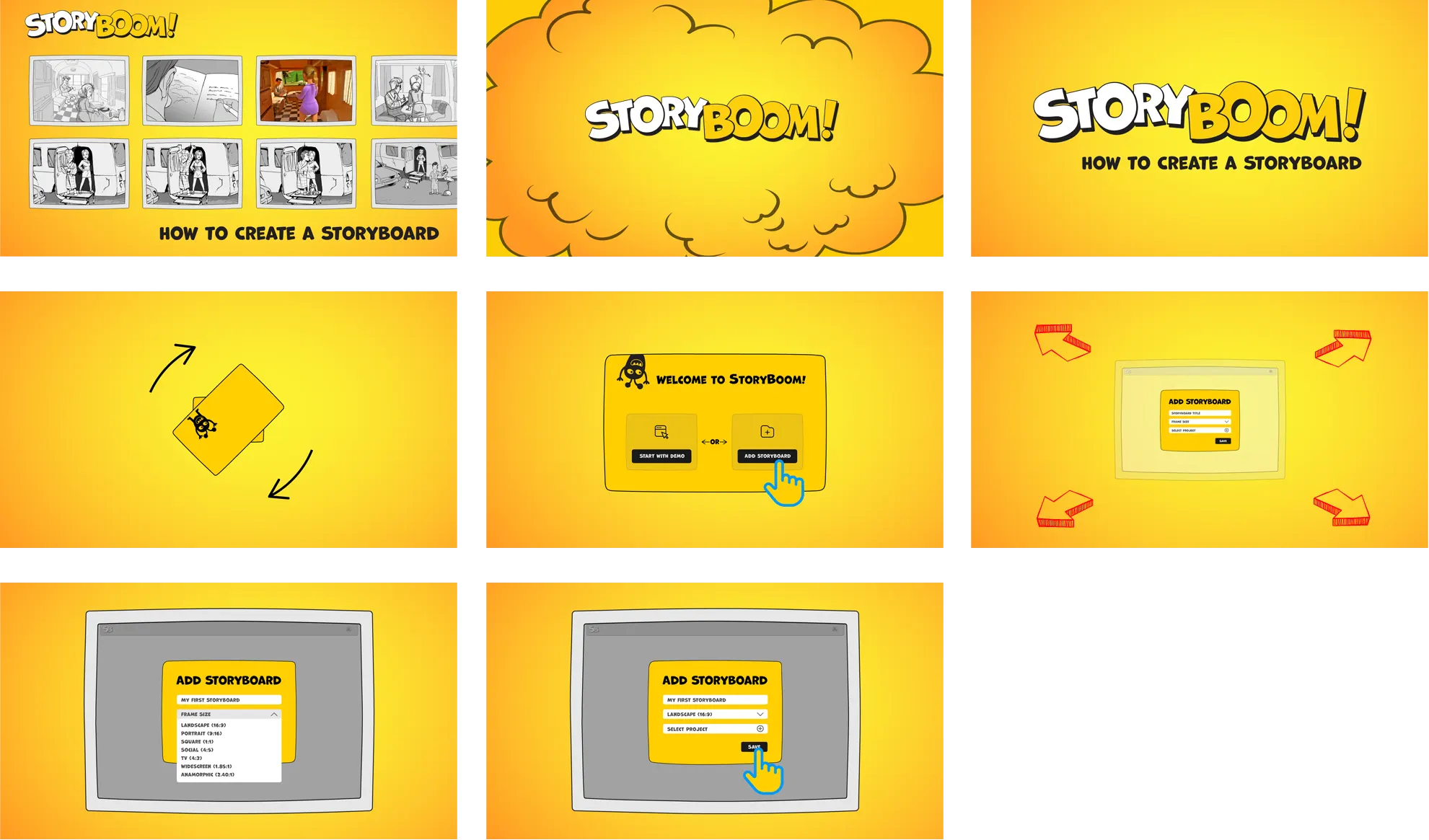 Storybord layout, 3 scenes per row