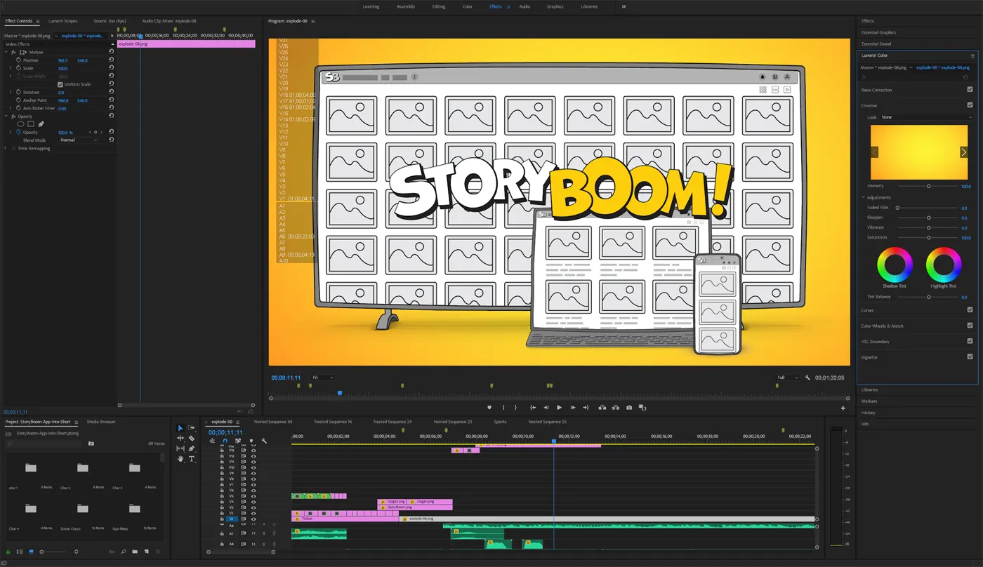 Screenshot capture behind the scenes storyboom video process